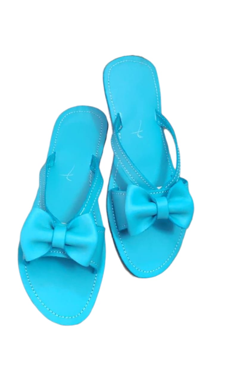 Ladies bow slip on sandal - light blue