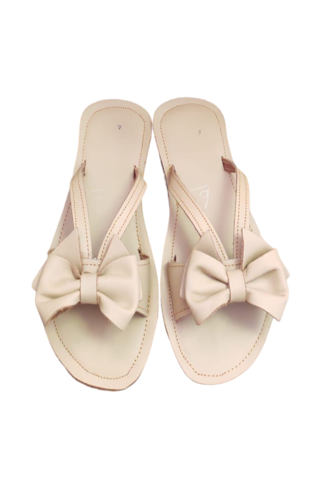 Ladies bow slip on sandal - peach