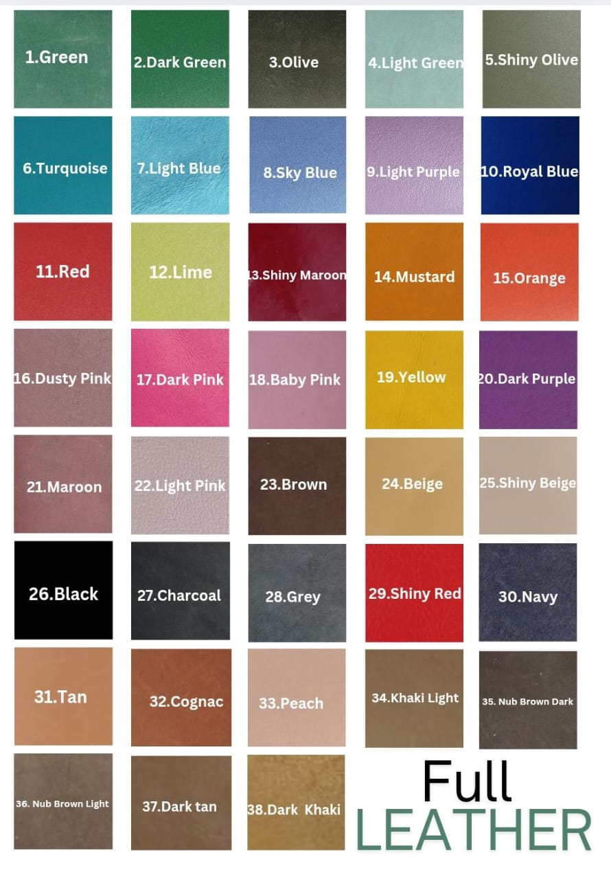 Full leather colour chart - 38 leather colour options