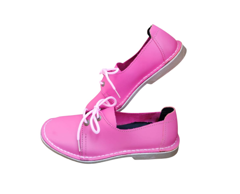 Ladies Leather Plain Two Tone Vellies - DARK PINK