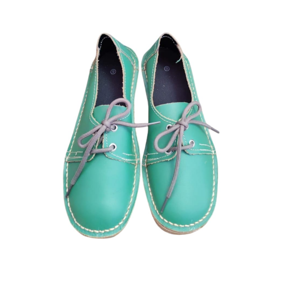 Ladies Leather Plain Two Tone Vellies - Green