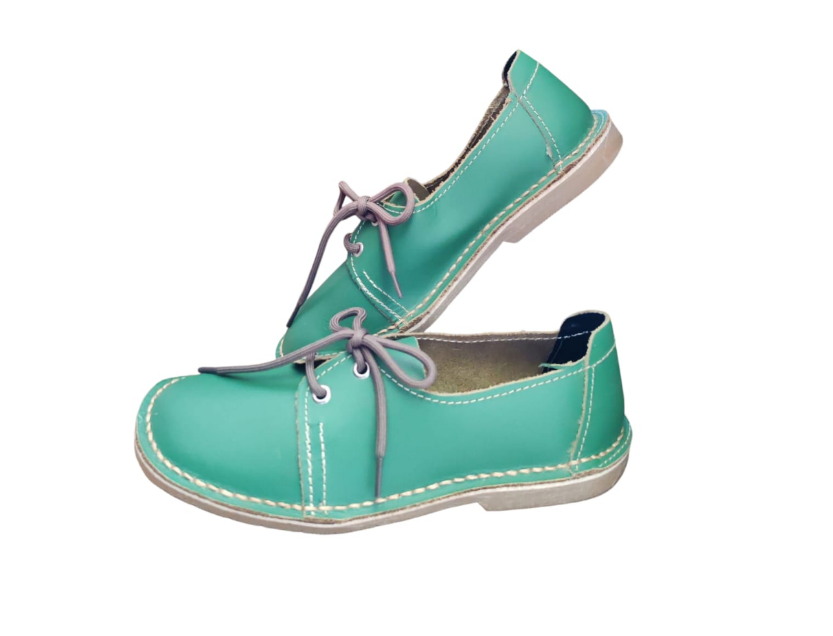 Ladies Leather Plain Two Tone Vellies - Green