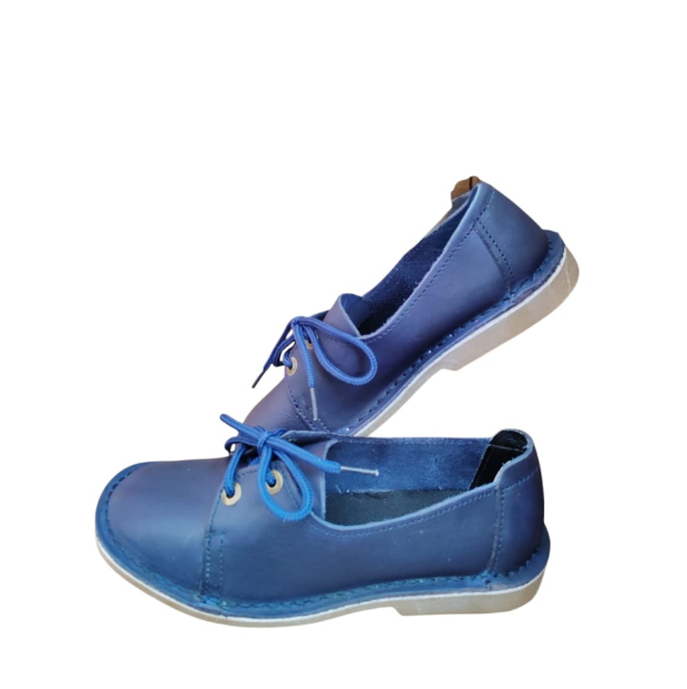 Ladies Leather Plain Two Tone Vellies - ROYAL BLUE