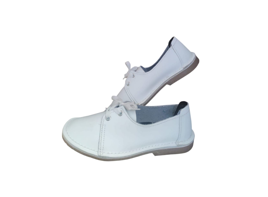 Ladies Leather Plain Two Tone Vellies - White