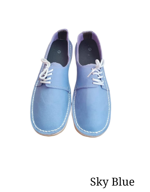 Ladies Leather Side Lace Vellies - SKYE BLUE
