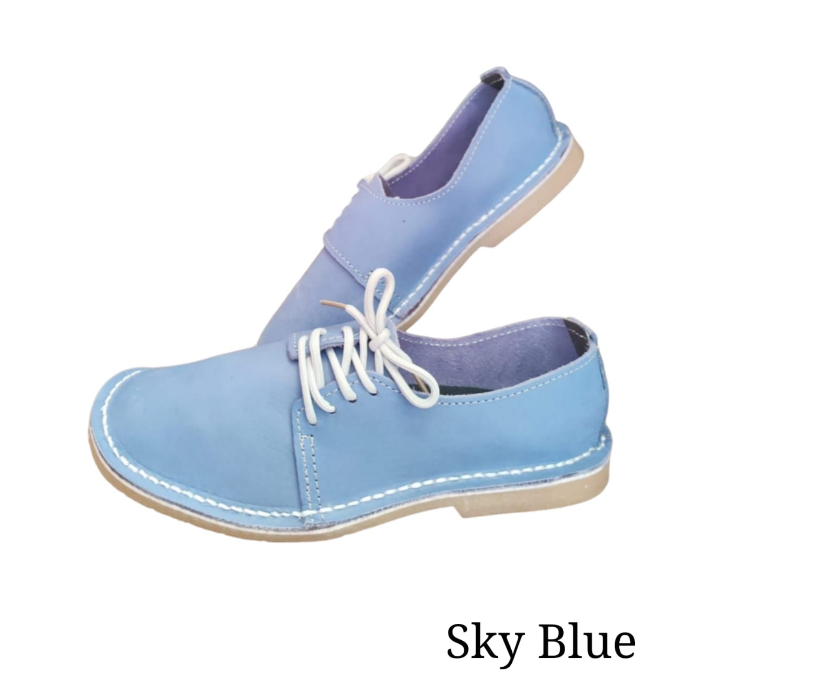 Ladies Leather Side Lace Vellies - SKYE BLUE