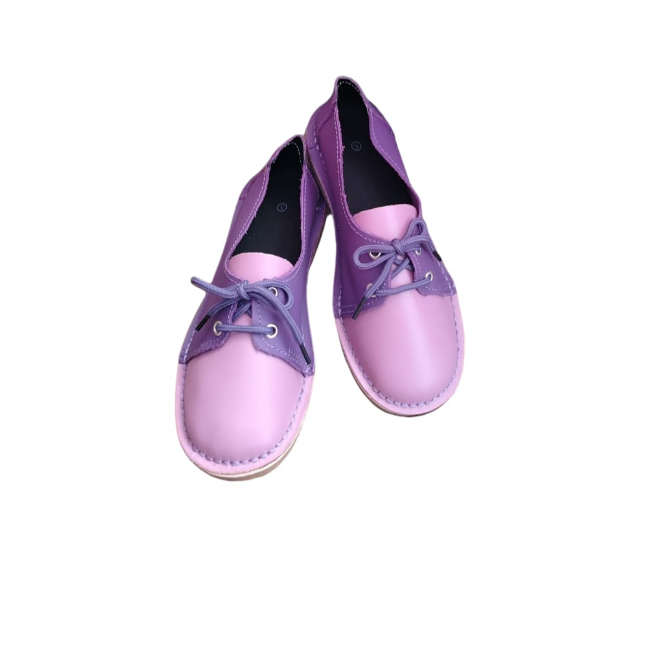 Ladies Leather Two Tone Vellies - DARK PURPLE / PINK