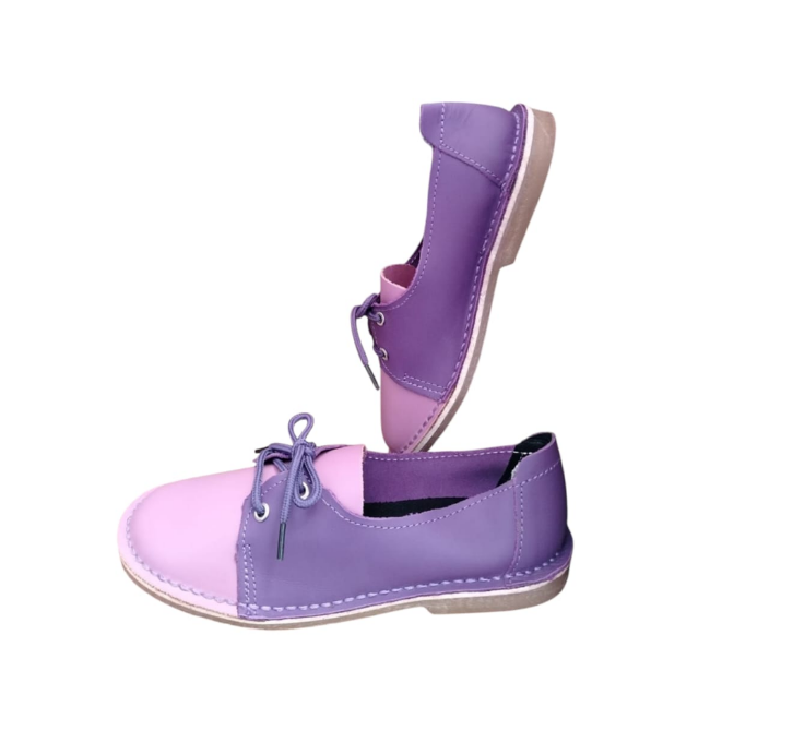 Ladies Leather Two Tone Vellies - DARK PURPLE / PINK