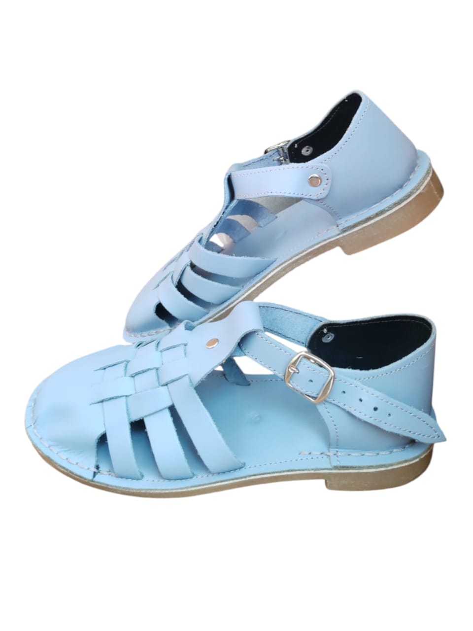 Light blue leather fisherman sandals