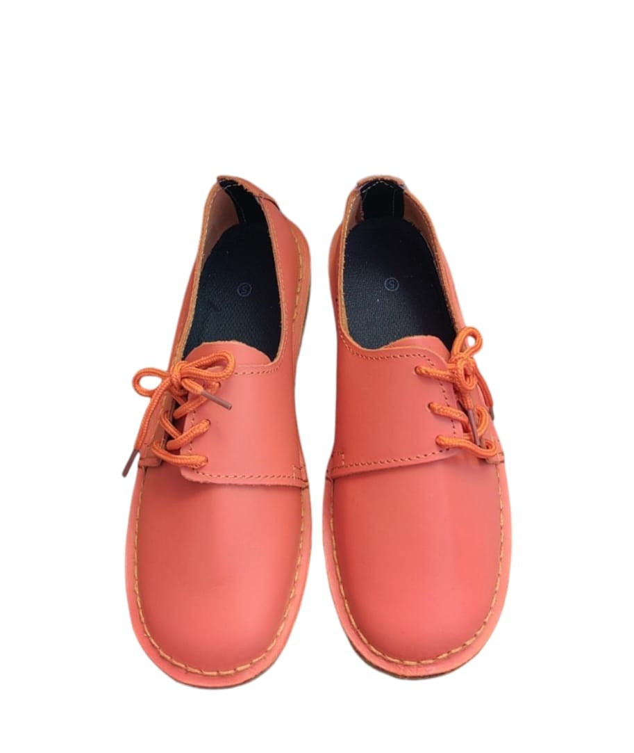Ladies Leather Side Lace Vellies - Burnt Orange