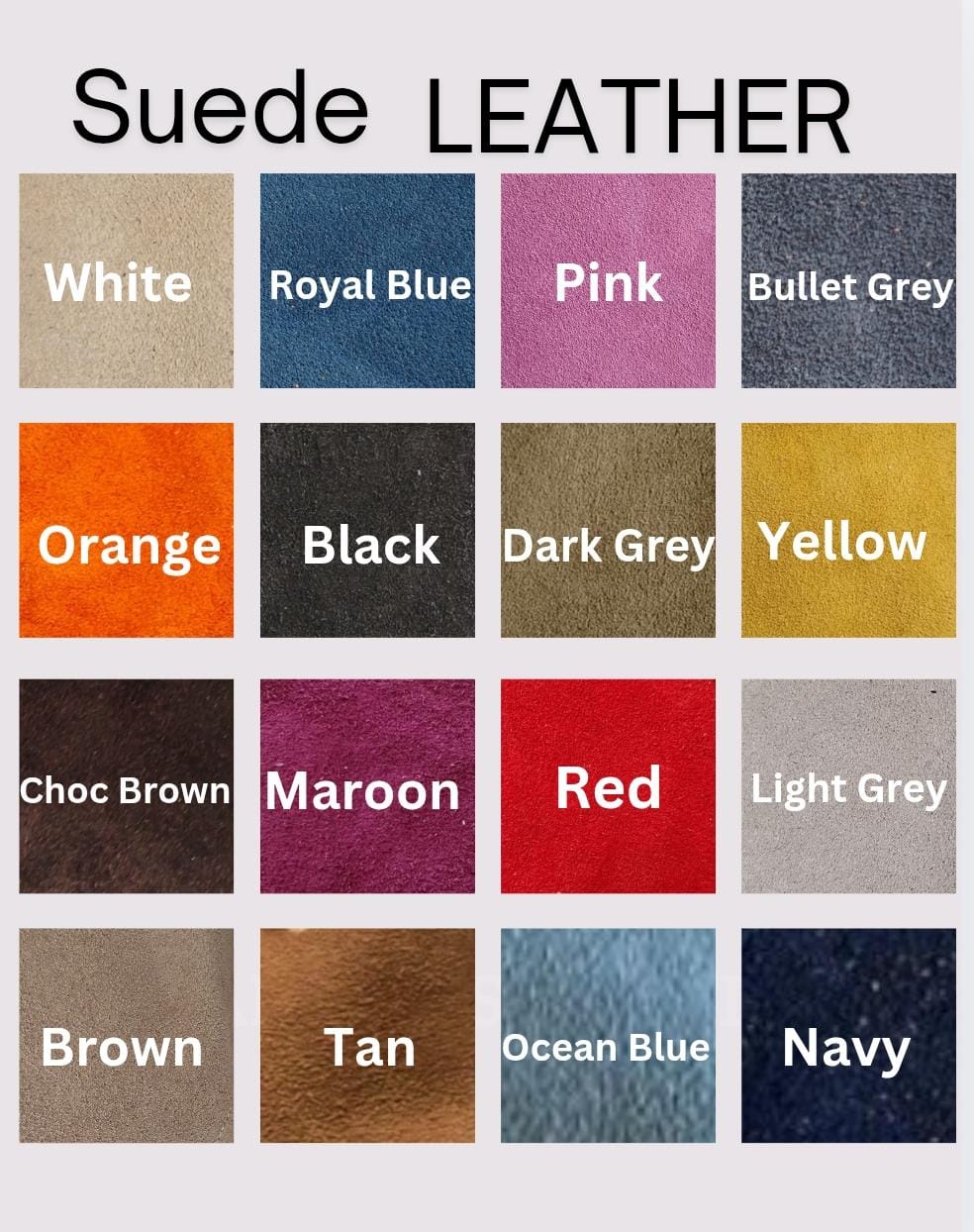 Suede leather colour chart