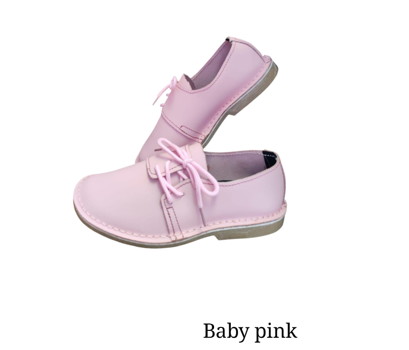 Ladies Leather Side Lace Vellies - BABY PINK