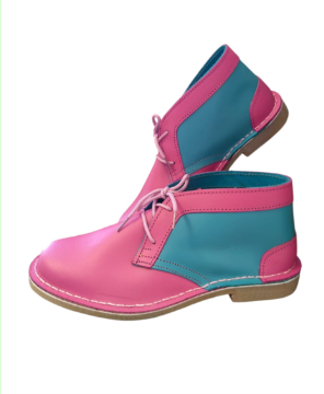 416 Multi Colour Lace Up Vellies in pink and teal