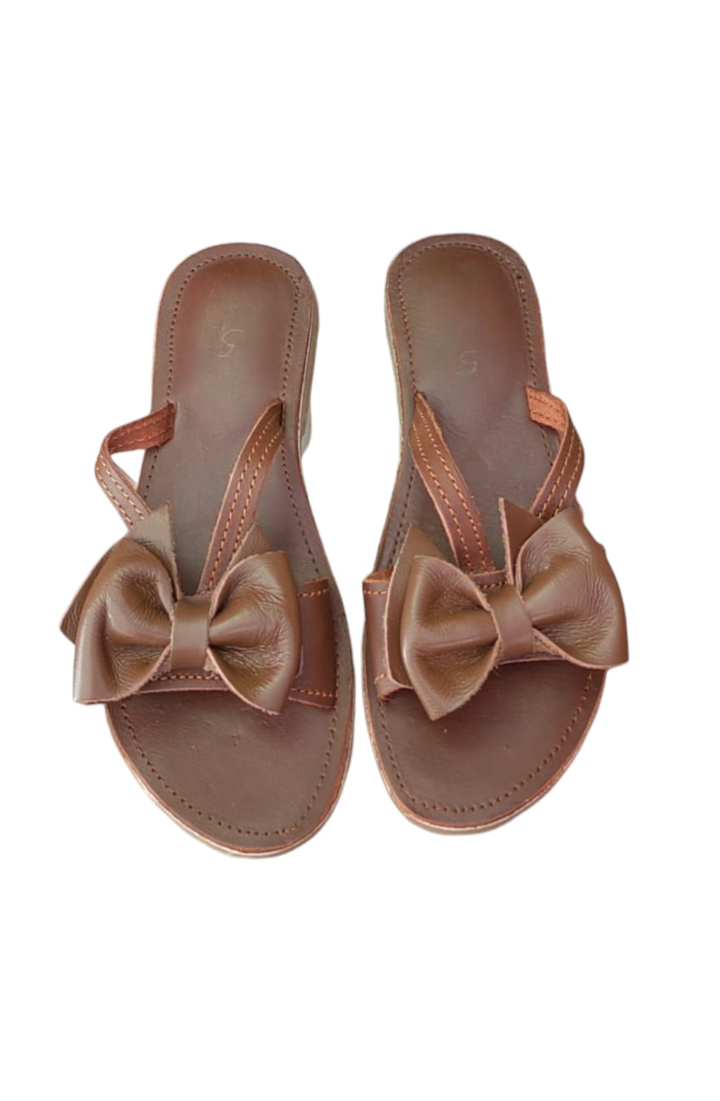 Ladies bow slip on sandal - brown