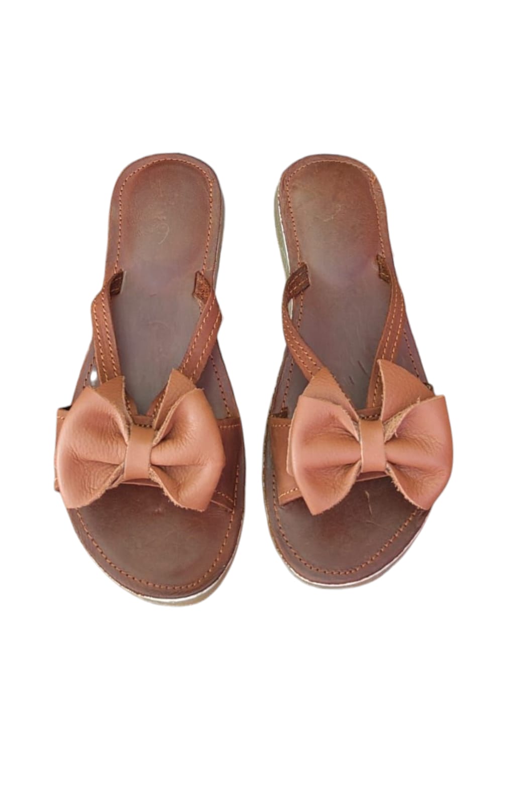 Ladies bow slip on sandal - tan