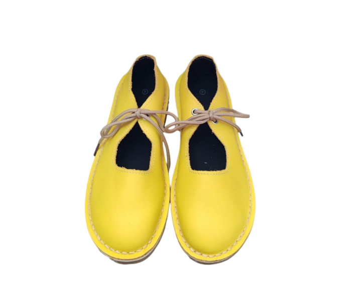 Ladies Leather Pumps with Laces - Yellow