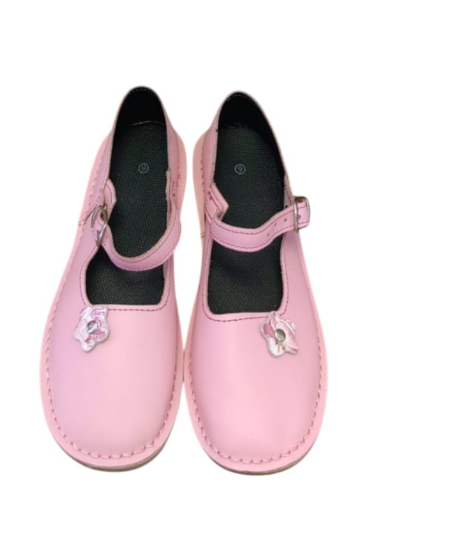 Ladies Leather Flower Baby Dolls - Baby Pink