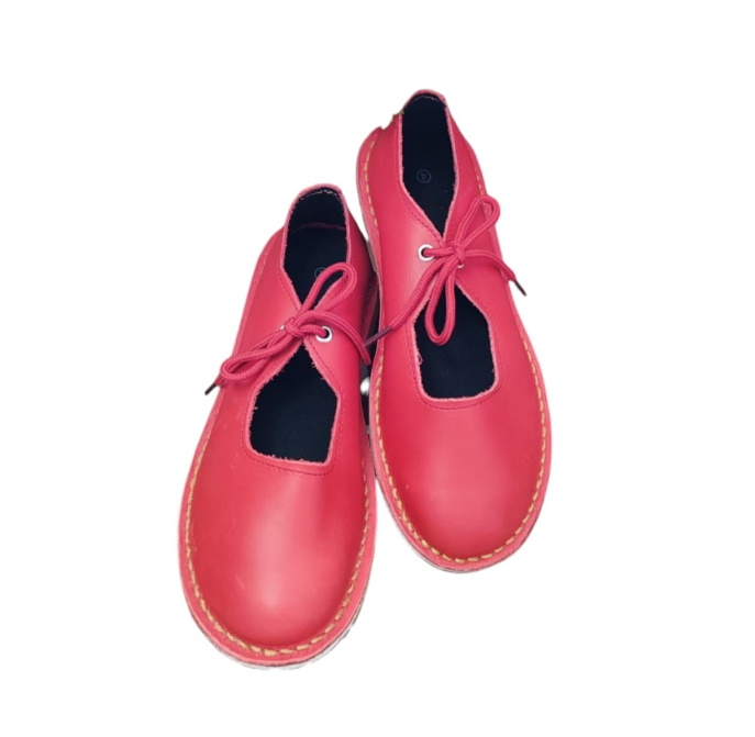 Ladies Leather Pumps with Laces - Red