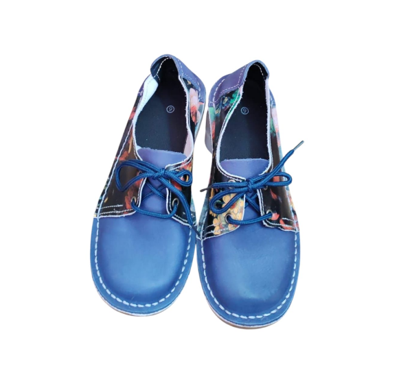 Ladies Leather Printed Two Tone Vellies - Royal Blue / Floral